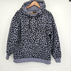 Von Dutch Velvet Leopard Print Grey Pullover Hoodie Womens Fit Large